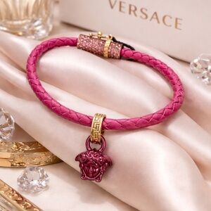 Versace Pink Medusa Leather Bracelet – Brand New w/ Box & Cards